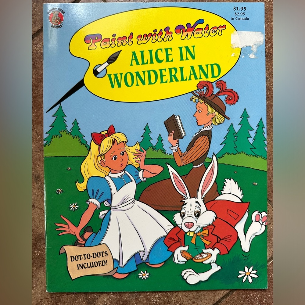 Vintage 1994 Alice in Wonderland Paint with water & dot to dot new unused